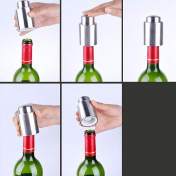 1Pcs Silver Stainless Steel Wine Bottle Stopper Champagne Vacuum Saver Preserver Pump Sealer Home Kitchen Restaurant Bar Tool