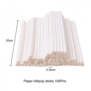 100pcs Solid Core Paper Lollipop Sticks 10/15/20cm Stick Lolly for Fondant Candy Chocolate Cake Pop Cupcakes Making Mould