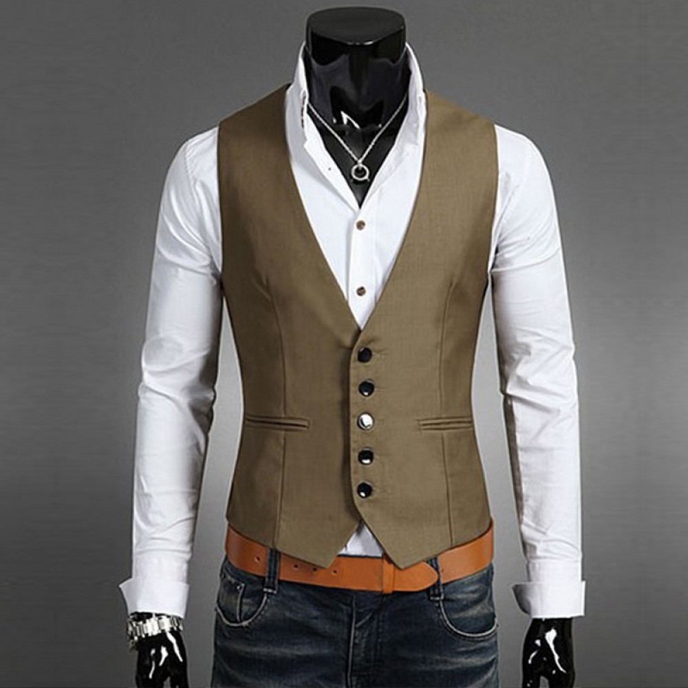 Men Sleeveless Jacket Business Suit Vest Slim Fit Gentleman Waistcoat Formal Short Tops Casual Blazer Vest