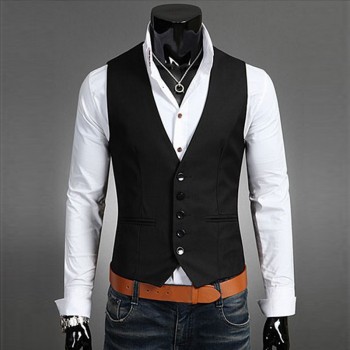 Men Sleeveless Jacket Business Suit Vest Slim Fit Gentleman Waistcoat Formal Short Tops Casual Blazer Vest