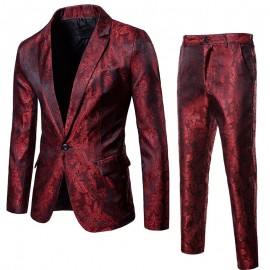 (Jackets + Pants) Men Business Casual Slim Suit Sets Fashion printed Tuxedo Wedding formal dress Blazer stage performances Suit