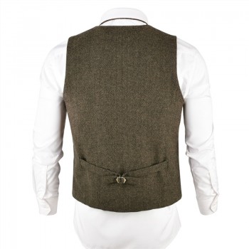 VOBOOM Wool Tweed Mens Waistcoat Single-breasted Herringbone Slim Fitted Suit Vests 007