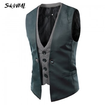 SUKIWML 2017 New Men Cest Wedding Slim Fit Faker Two Pieces Colete Social Masculino Mens Double Vest Party Gilet Costume Homme
