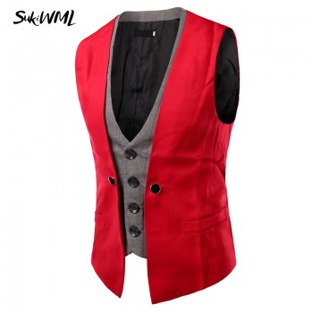 SUKIWML 2017 New Men Cest Wedding Slim Fit Faker Two Pieces Colete Social Masculino Mens Double Vest Party Gilet Costume Homme