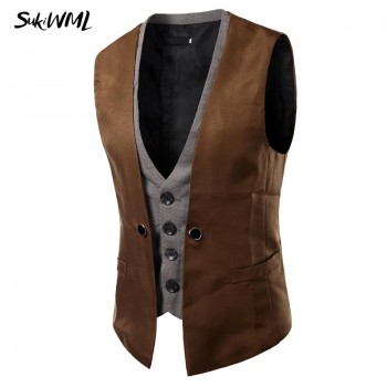 SUKIWML 2017 New Men Cest Wedding Slim Fit Faker Two Pieces Colete Social Masculino Mens Double Vest Party Gilet Costume Homme