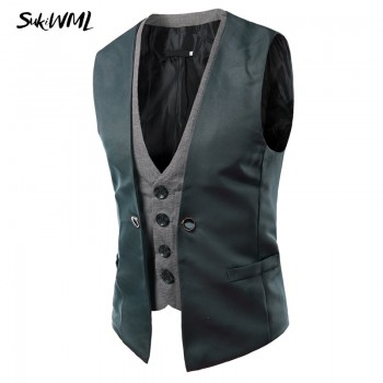 SUKIWML 2017 New Men Cest Wedding Slim Fit Faker Two Pieces Colete Social Masculino Mens Double Vest Party Gilet Costume Homme