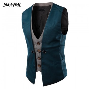 SUKIWML 2017 New Men Cest Wedding Slim Fit Faker Two Pieces Colete Social Masculino Mens Double Vest Party Gilet Costume Homme