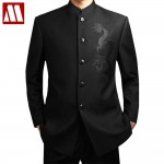 Black Chinese Tunic Suit Mens Traditional Stand Collar Suits Apec Leader Costume Male Embroidery Dragon Totem Suit Big size 4XL