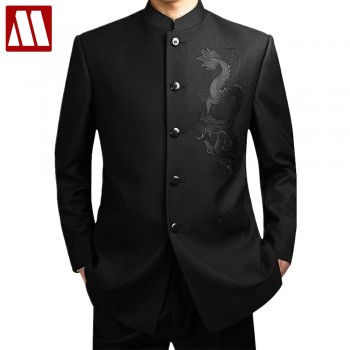 Black Chinese Tunic Suit Mens Traditional Stand Collar Suits Apec Leader Costume Male Embroidery Dragon Totem Suit Big size 4XL