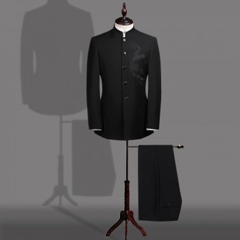 Black Chinese Tunic Suit Mens Traditional Stand Collar Suits Apec Leader Costume Male Embroidery Dragon Totem Suit Big size 4XL