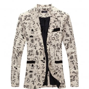 Men Blazer 2018 Brand Men Suit Jacket Funky Oracle Printed Coat Single Breasted Casual Blazer Masculino Plus Size Green Beige