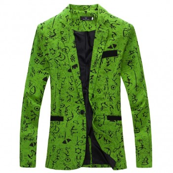 Men Blazer 2018 Brand Men Suit Jacket Funky Oracle Printed Coat Single Breasted Casual Blazer Masculino Plus Size Green Beige