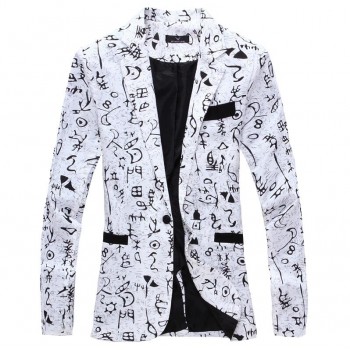 Men Blazer 2018 Brand Men Suit Jacket Funky Oracle Printed Coat Single Breasted Casual Blazer Masculino Plus Size Green Beige