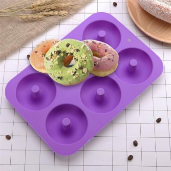 Baking Silicone Mold 6-Cavity Silicone Donut Baking Pan Non-Stick Donut Mold Safe Baking Tray Maker  Cake Biscuit Bagels Muffins