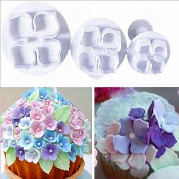 3Pcs/Set Silicone Hydrangea Fondant Cake Decorating SugarCraft Plunger Cutter Flower Blossom Mold Home Cake tools Free Shipping