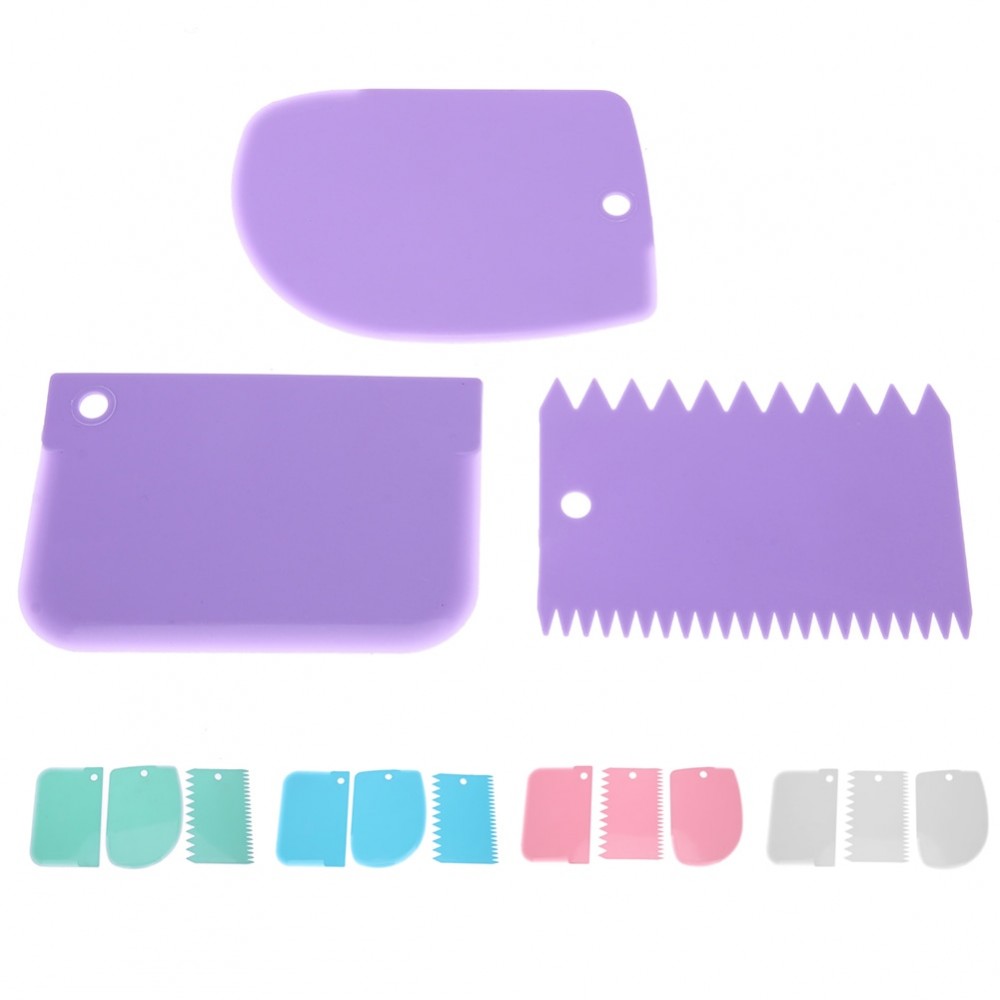3 Pcs Plastic Dough Cake Fondant Scraper Cake Decorating Baking Pastry Tools Plain Smooth Jagged Edge Spatula Cutters