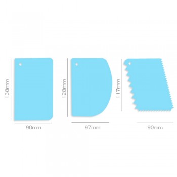 3 Pcs Plastic Dough Cake Fondant Scraper Cake Decorating Baking Pastry Tools Plain Smooth Jagged Edge Spatula Cutters