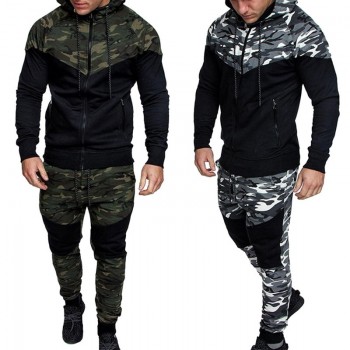 2018 New Camouflage Printed Men Set Causal Patchwork Jacket Men 2Pcs Tracksuit Sportswear Hoodies Sweatshirt Pants Jogger Suit