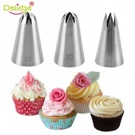 Delidge 3pcs/set Big Size Cream Cake Icing Piping Russian Nozzles Pastry Tips Stainless Steel Fondant Cake Decorating Tools