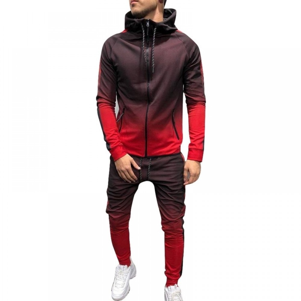 Puimentiua Zipper Tracksuit Men Set Sporting 2 Pieces Sweatsuit Men Clothes Printed Hooded Hoodies Jacket Pants Track Suits Male