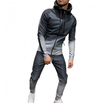 Puimentiua Zipper Tracksuit Men Set Sporting 2 Pieces Sweatsuit Men Clothes Printed Hooded Hoodies Jacket Pants Track Suits Male