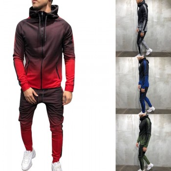 Puimentiua Zipper Tracksuit Men Set Sporting 2 Pieces Sweatsuit Men Clothes Printed Hooded Hoodies Jacket Pants Track Suits Male