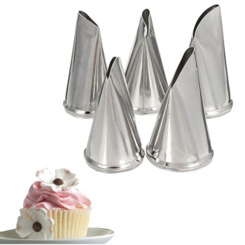 Aomily 5pcs/Set Rose Petal Icing Piping Nozzles DIY Cake Cream Decorating Tips Set Stainless Steel Baking Cupcake Pastry Tools