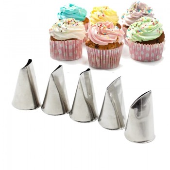 Aomily 5pcs/Set Rose Petal Icing Piping Nozzles DIY Cake Cream Decorating Tips Set Stainless Steel Baking Cupcake Pastry Tools