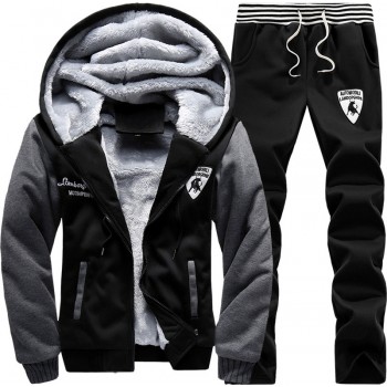 Brand New Men Set Fashion Winter Tracksuits Thick Lined Hoodies Sweatshirt + Pants Track Suit Mens Sportswear Sweat Suit