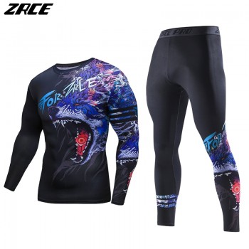 ZRCE 2017 Costume 3d Two Piece Set Wolf Cosplay Plus Size Skinny Men Compression Jerseys Funny T Shirt Fashion Full Men Suits