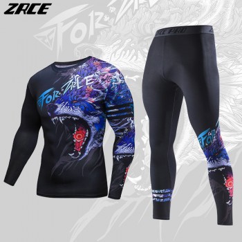 ZRCE 2017 Costume 3d Two Piece Set Wolf Cosplay Plus Size Skinny Men Compression Jerseys Funny T Shirt Fashion Full Men Suits