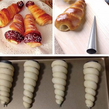 6Pcs/set Stainless Steel Spiral Croissants Molds Conical Tube Cone Roll Moulds Cream Horn Baking Pastry Tool