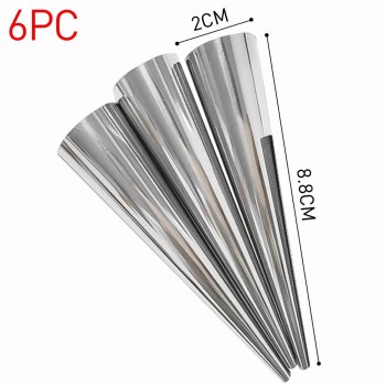 6Pcs/set Stainless Steel Spiral Croissants Molds Conical Tube Cone Roll Moulds Cream Horn Baking Pastry Tool