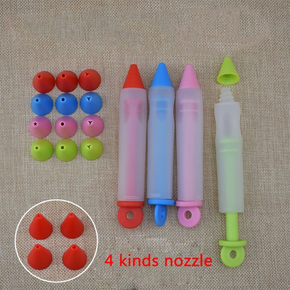 Baking Tools 4  Nozzles 4 Colors Set Silicone Chocolate Cream Gun Decorating Pen Cookies Cookie Pen Typewriter Tears