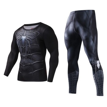 Mens Compression GYM training Clothes Suits workout Superman jogging Sportswear Fitness Dry Fit Tracksuit Tights 2pcs / sets