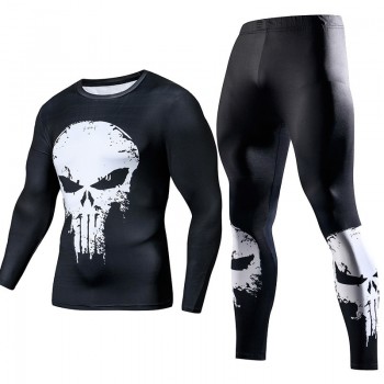 Mens Compression GYM training Clothes Suits workout Superman jogging Sportswear Fitness Dry Fit Tracksuit Tights 2pcs / sets