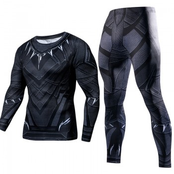 Mens Compression GYM training Clothes Suits workout Superman jogging Sportswear Fitness Dry Fit Tracksuit Tights 2pcs / sets