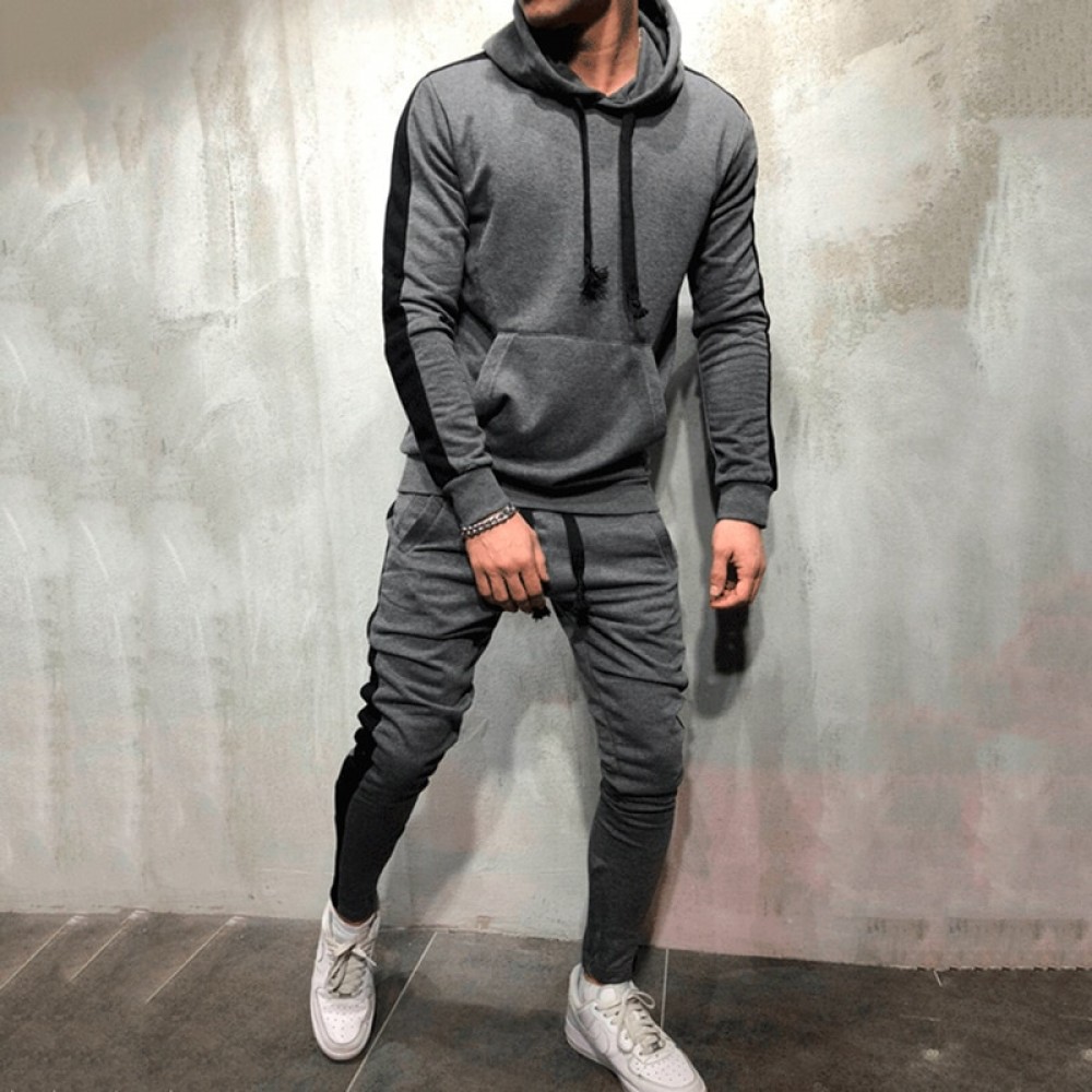 Bigsweety Autumn 2 Pieces Sets Men 2018 Tracksuit Autumn Hooded Sweatshirt +Drawstring Pants Male Stripe Patchwork Hoodies