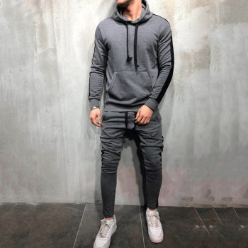 Bigsweety Autumn 2 Pieces Sets Men 2018 Tracksuit Autumn Hooded Sweatshirt +Drawstring Pants Male Stripe Patchwork Hoodies