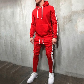 Bigsweety Autumn 2 Pieces Sets Men 2018 Tracksuit Autumn Hooded Sweatshirt +Drawstring Pants Male Stripe Patchwork Hoodies