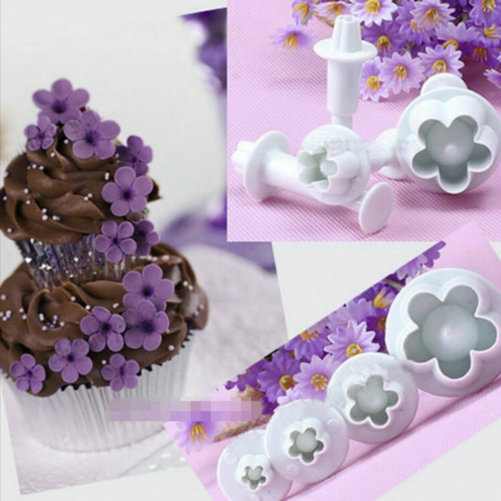 4pcs cookie cutter Plum Blossom Spring Sugar Plunger Fondant Silicone mould Bakeware pastry utensil kitchen gadgets Cake Decor