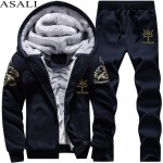 2019 Thicken Men Tracksuit Set Cardigan Winter Fleece Hood Jacket+Pants Sweatshirts Male 2 Piece Set Hoodies Sporting Suit Coat