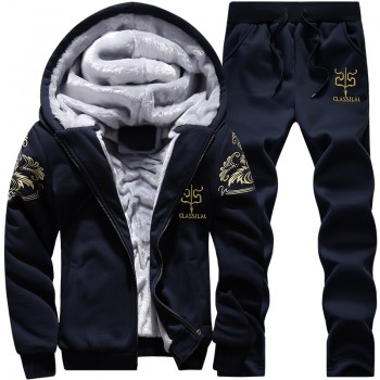 2019 Thicken Men Tracksuit Set Cardigan Winter Fleece Hood Jacket+Pants Sweatshirts Male 2 Piece Set Hoodies Sporting Suit Coat