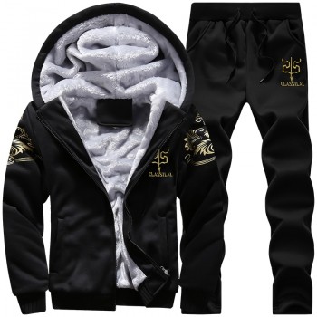2019 Thicken Men Tracksuit Set Cardigan Winter Fleece Hood Jacket+Pants Sweatshirts Male 2 Piece Set Hoodies Sporting Suit Coat