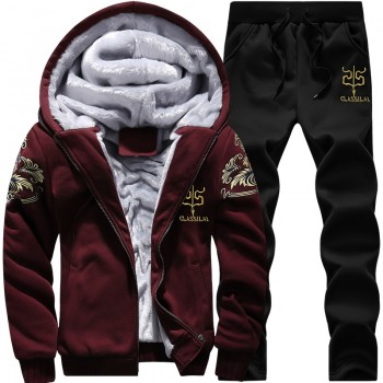 2019 Thicken Men Tracksuit Set Cardigan Winter Fleece Hood Jacket+Pants Sweatshirts Male 2 Piece Set Hoodies Sporting Suit Coat