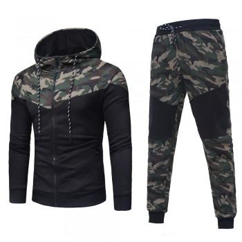 2018 New Camouflage Printed Men Set Causal Patchwork Jacket Men 2Pcs Tracksuit Sportswear Hoodies Sweatshirt Pants Jogger Suit D
