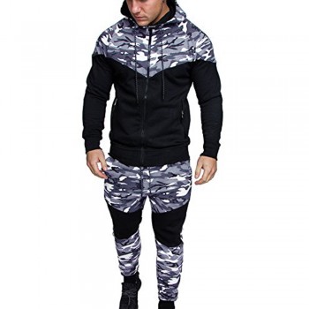 2018 New Camouflage Printed Men Set Causal Patchwork Jacket Men 2Pcs Tracksuit Sportswear Hoodies Sweatshirt Pants Jogger Suit D