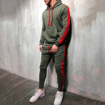 2 Pieces Sets Men Tracksuit 2018 New Brand Autumn Winter Hooded Sweatshirt +Drawstring Pants Male Stripe Patchwork Hoodies