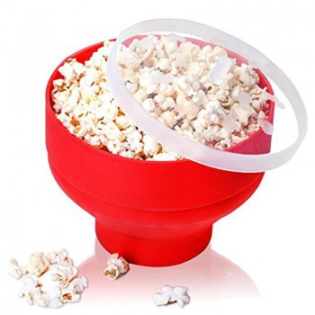 Microwave Popcorn Poppers Foldable Easy Use For DIY Food Making Home Kitchen Collapsible Silicone Bowl with Cover 20x14.5cm(Red)