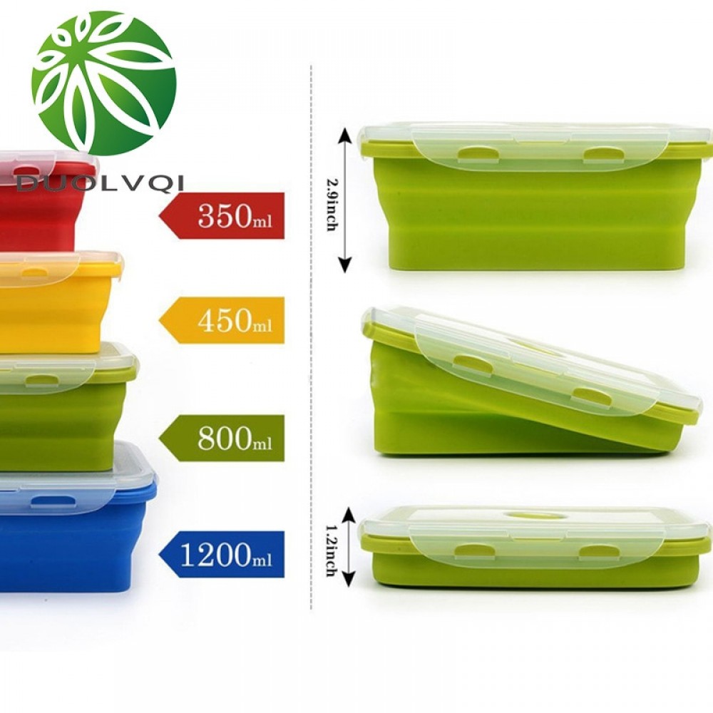 Duolvqi Silicone Lunch Box Portable Bowl Colorful Folding Food Container Lunchbox 350/500/800/1200ml Eco-Friendly